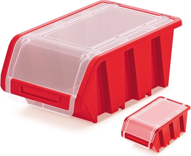 Boîte de rangement en plastique fermable avec couvercle transparent, 155 × 100 × 70 mm, rouge