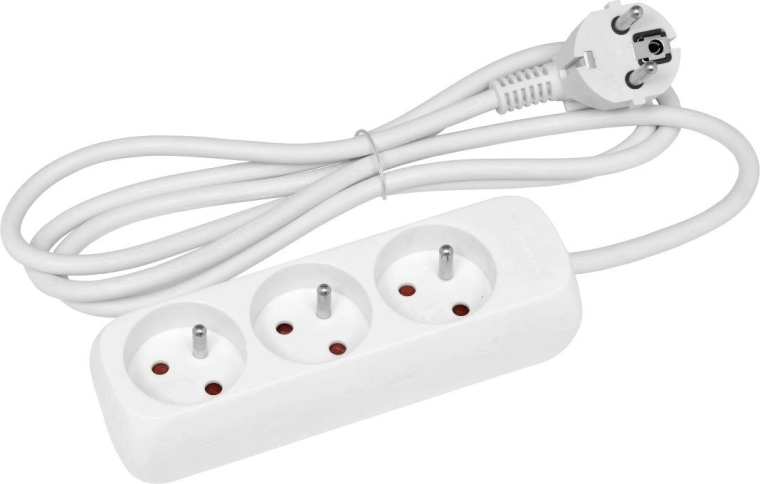 Verlengsnoer 1,5 m met 3 stopcontacten, wit