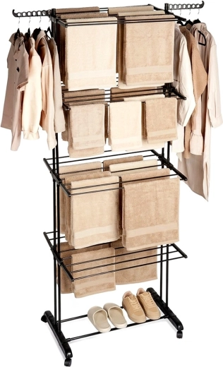 Metal vertical laundry drying rack on wheels XXL 74.5 × 64 × 225 cm