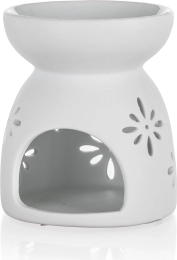Porcelain aroma lamp with snowflakes 8 × 9 cm, white