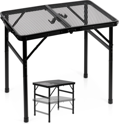 Vilde opvouwbare campingtafel 2-in-1 met verstelbare hoogte zwart 60 × 40 cm