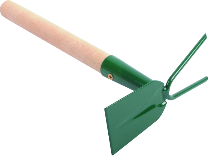 Schoffel met mes en twee tanden met houten handvat 27 cm