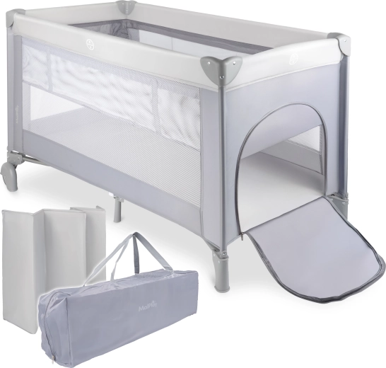 Reisbed PILO, grijs, 2 hoogtestanden lattenbodem