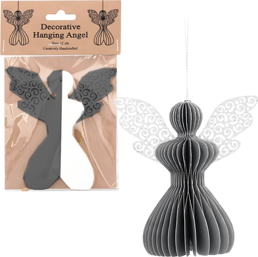 Ange plié en papier 12 cm – gris stylé