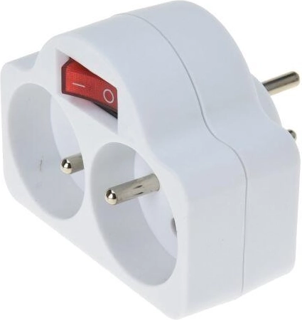 Stekkerdoosverdeler met ON/OFF-schakelaar, 2 stopcontacten, wit