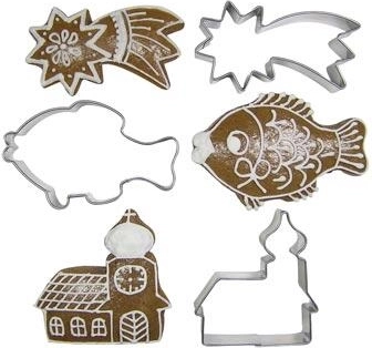 Set roestvrijstalen uitsteekvormpjes voor koekjes – komeet, karper en kerkje, 10 stuks