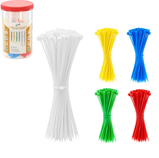 Set of 550 nylon cable ties in a tube – mix of colors and sizes