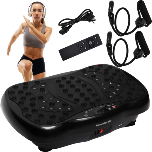 Vibrations-Trainingsplattform Bauerkraft mit Fernbedienung und Bluetooth-Lautsprechern – schwarz