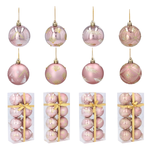 Set van roze kerstballen 6 cm – 8 stuks