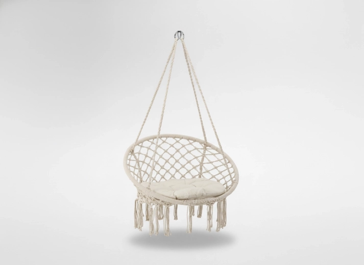 Hanging nest chair with cushion, beige