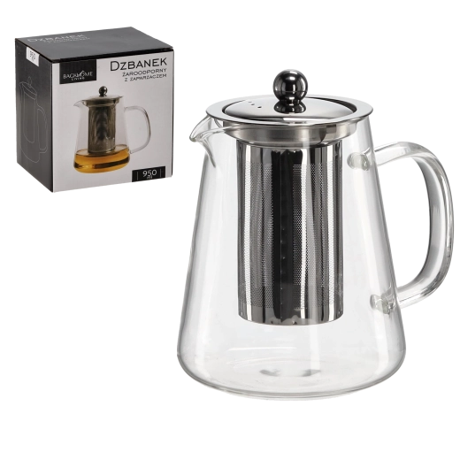 Glass heat-resistant tea pitcher with stainless steel filter 950 ml