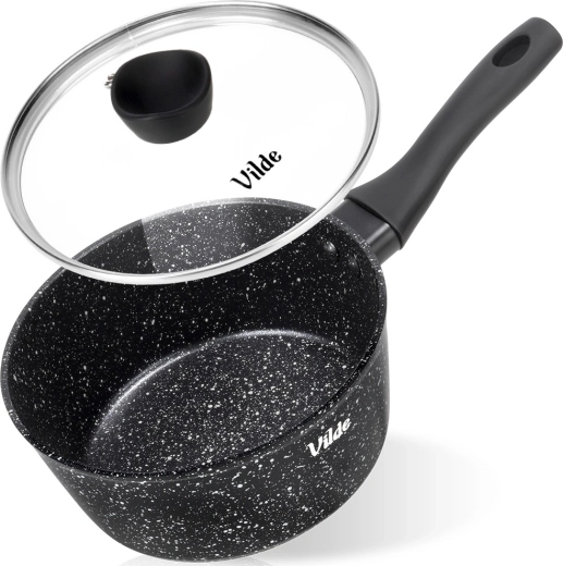 Steelpan met granieten antiaanbaklaag en glazen deksel 16 cm, 1,1 l Vilde GRANITICA