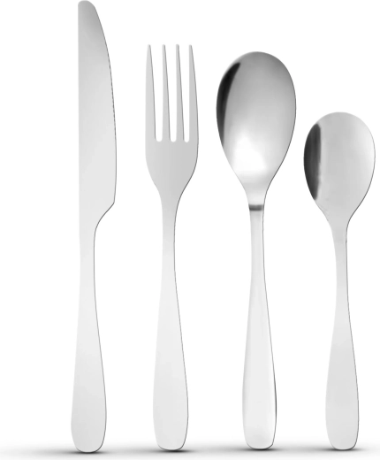Cutlery Set in Matte Silver, 16 Pieces