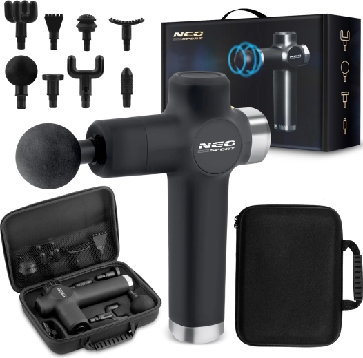 NEO SPORT NS-501 massagepistool, 8 opzetstukken, zwart