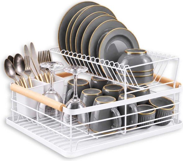 Massido two-tier dish rack, white