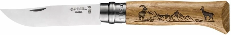 Opinel N°08 Inox Animalia zakmes 8,5 cm, eikenhout, gemzenmotief