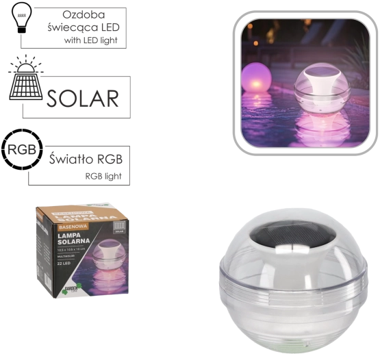 Solar Floating LED Pool Light 10.5 cm, 22 LEDs, Multicolor