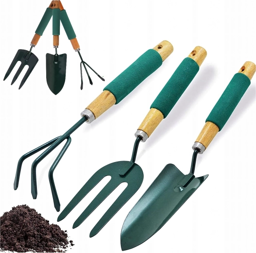 Hand Garden Tool Set – Trowel, Cultivator/Rake and Fork (3 pcs)