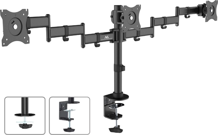 Desktop mount for 3 monitors with dual arms 13–27 in, 8 kg
