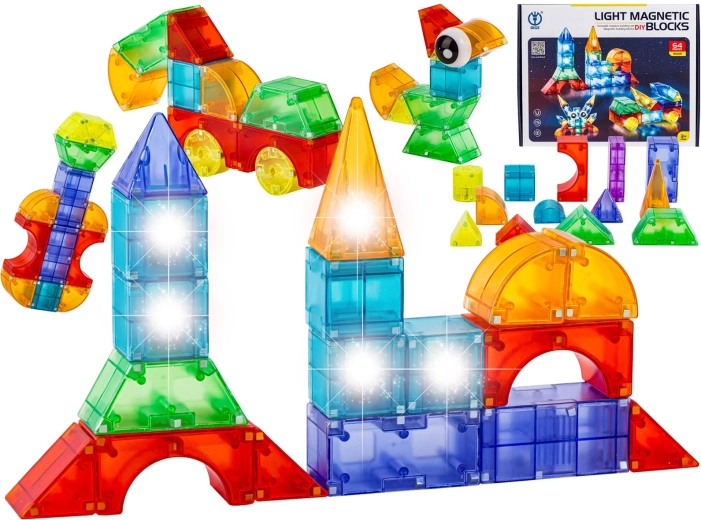 Magnetic 3D construction glowing blocks – 64 pieces