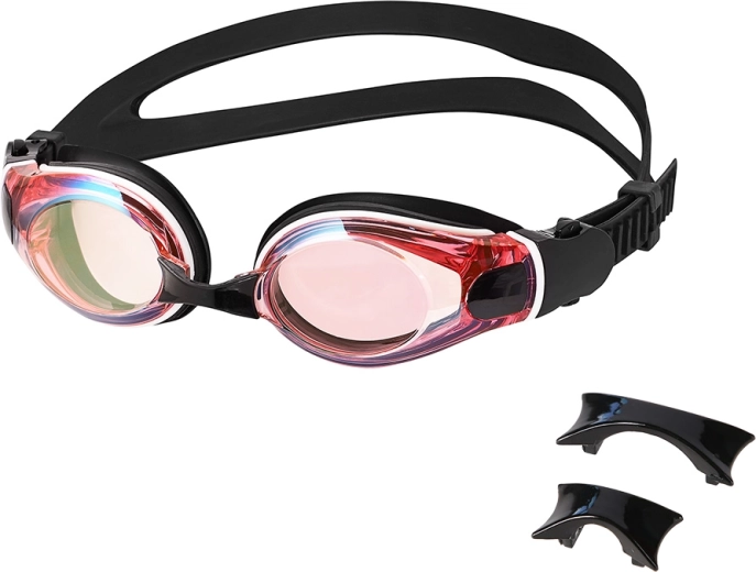 Lunettes de natation NILS Aqua avec anti-buée et protection UV, noires à effet miroir irisé