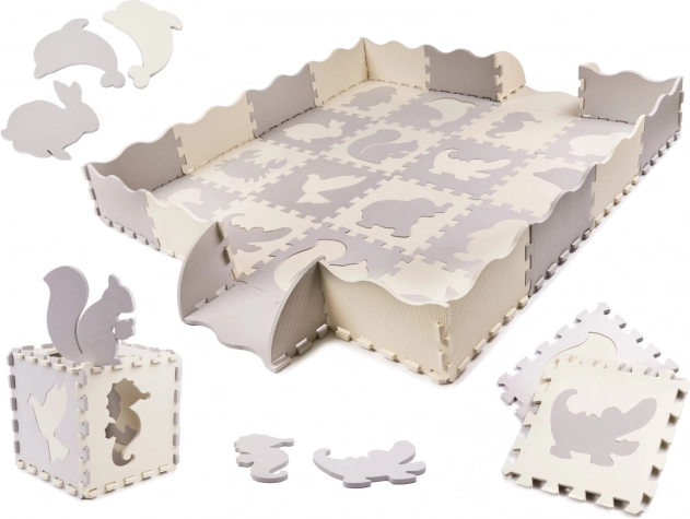 Schuimrubberen educatieve puzzelmat, grijs en ecru, 36 stuks, 150 × 150 cm