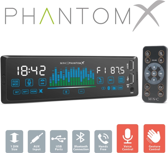 Autoradio MNC PhantomX 1 DIN met gebarenbediening en Bluetooth
