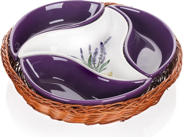 LAVENDER serving bowl set in a wicker basket, diameter 23 cm