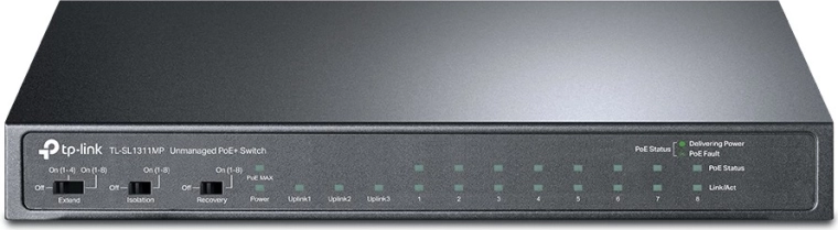 Unmanaged PoE switch 8x Fast Ethernet, 3x Gigabit, 1x SFP
