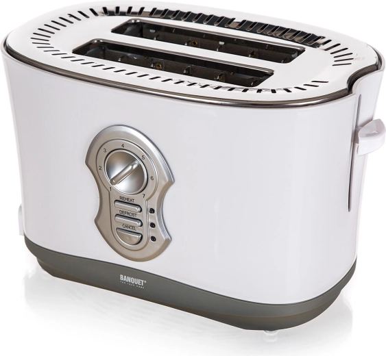2-slice toaster with defrost and reheat functions, 900 W, white-gray