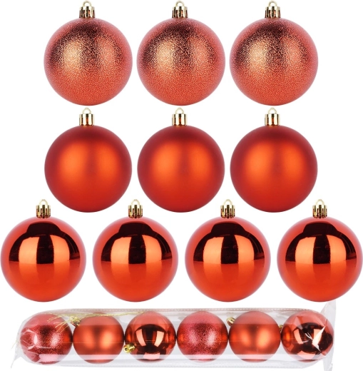 Shatterproof Red Christmas Baubles 7 cm, Set of 6