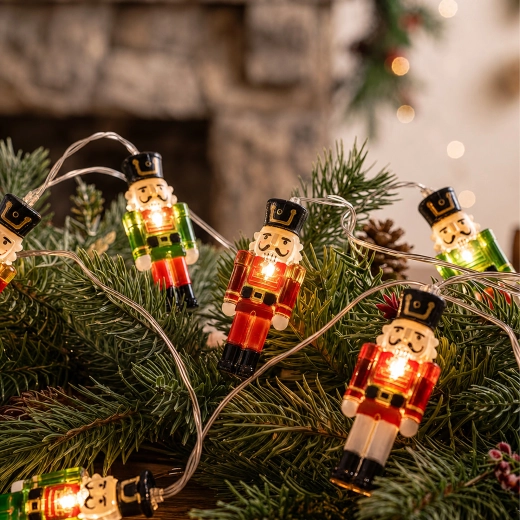 Christmas LED String Lights with Nutcrackers, 10 Lights - 1 Piece