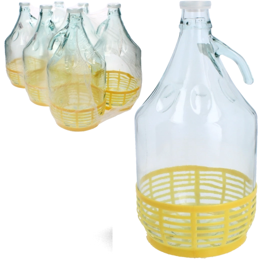 Dame-jeanne en verre 5 L avec poignée et bouchon en plastique