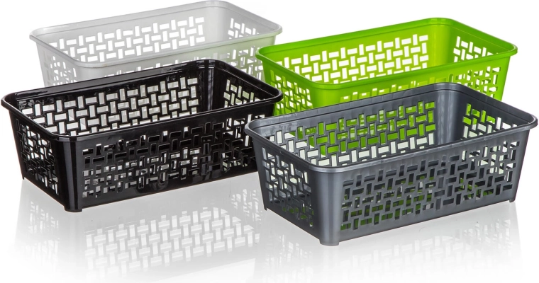 Panier de rangement en plastique 24,7 × 14,7 × 8 cm – assortiment de couleurs