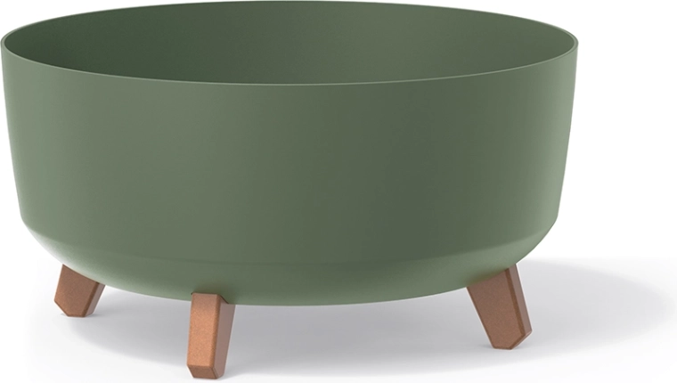 Cache-pot Gracia Low 28,5 cm – cache en plastique vert terre avec soucoupe