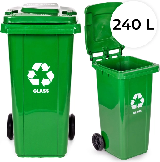 Glascontainer 240 l met rubberen wielen, groen