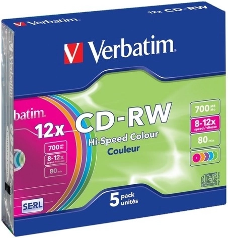 Verbatim CD-RW Colour 700 MB 12x in Slim Case - 5 pcs