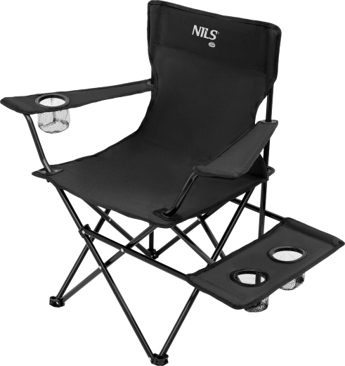Chaise de camping pliable NILS Camp avec tablette latérale, noire