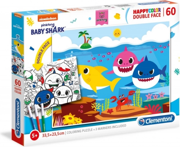 Beidseitiges Puzzle und Ausmalbild BABY SHARK, 60 Teile