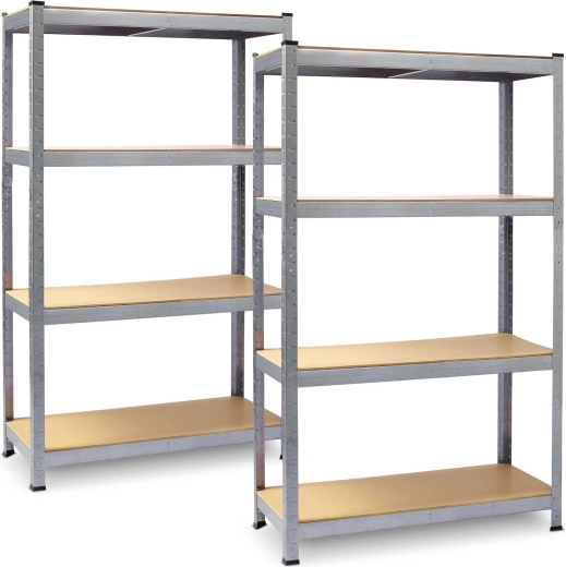 Metal shelving unit for workshop and garage 150 × 75 × 30 cm – set of 2, silver galvanized