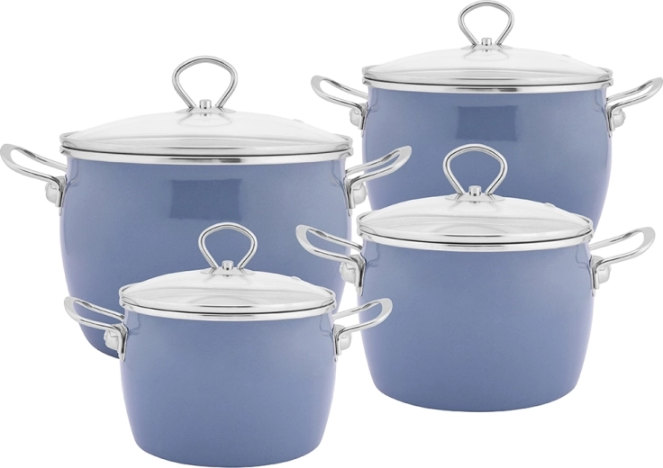 Balbina enamel pot set, 8-piece, blue