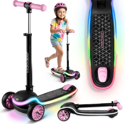 Kinder-Dreirad-Balance-Roller mit LED-Beleuchtung RICOKIDS Leddi – schwarz‑rosa