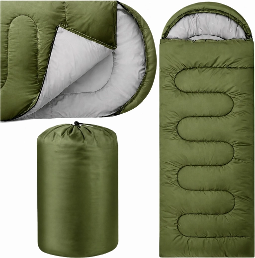 Touristischer Mumien-Schlafsack 2in1 mit Kapuze 210 × 70 cm, grün