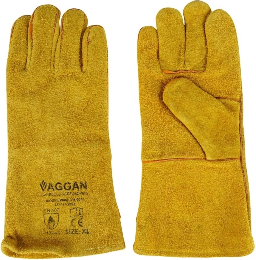 Leather BBQ Gloves XL 34 cm – heat-resistant with long cuff