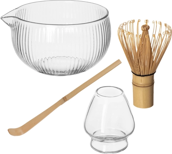 Set zur Zubereitung von Matcha-Tee aus Glas und Bambus