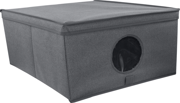 Grauer Textil-Organizer für den Schrank mit Deckel und Sichtfenster 48 × 36 × 19 cm