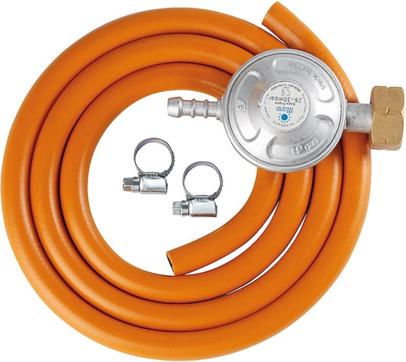 Gas hose set 1.5 m with regulator and clamps