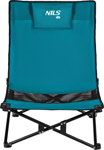 Chaise de plage pliante NILS Camp avec appui-tête – bleu/noir