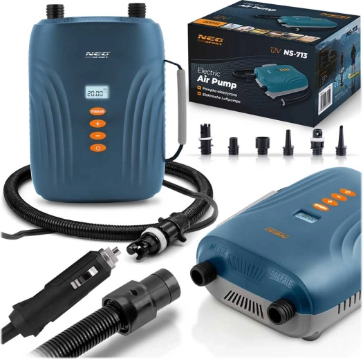 Electric pump for SUP, mattresses and boats 12 V with 6 nozzles NEO-SPORT
