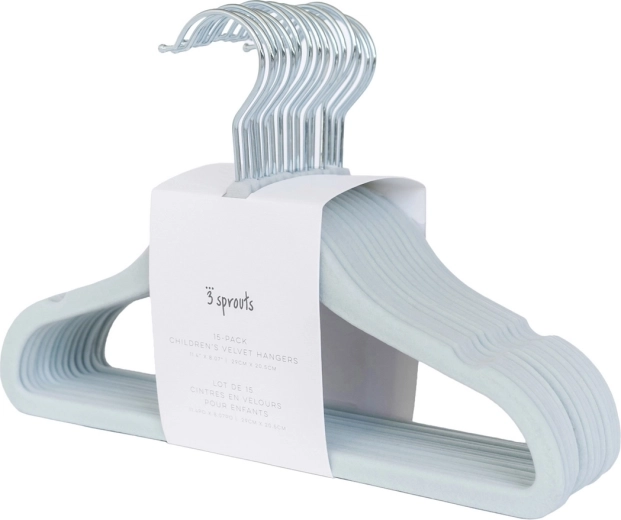 3 Sprouts velvet kids’ hangers Blue, 15 pcs